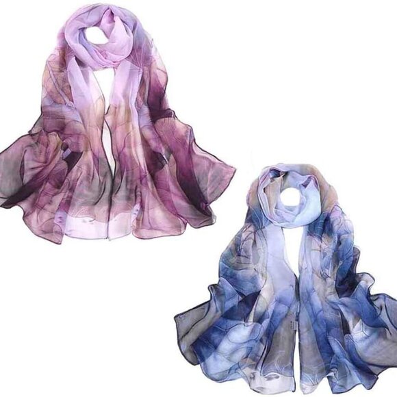 2 Pcs Scarfs for Women Lightweight Scarves Fashion Floral Print Shawls Holiday G - Picture 1 of 6